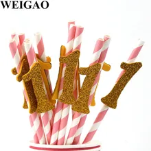 

WEIGAO 12Pcs 1st Birthday Number "1" Drinking Paper Straws Baby Shower Girl First Birthday Party Decorations Glitter 1 Straws