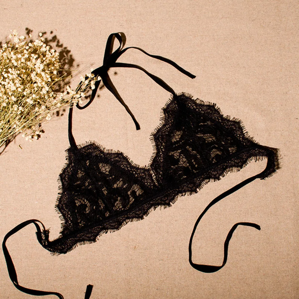 Women Lace halter bralette Eyelash Floral Crochet Unlined Bra Bustier Brassiere Underwear Lingerie Crop Top font