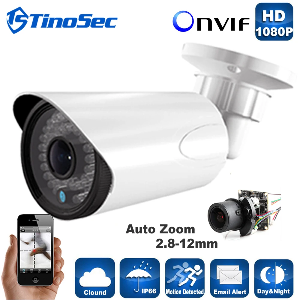  1/2.8'' 1080P IP Camera Auto Zoom 2.8-12mm Varifocal 42leds Outdoor IR-CUT Filter Night Vision Video Surveillance Camera System 