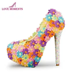 Разноцветные свадебные туфли невесты Разноцветные перламутровые туфли-лодочки для вечеринок и банкетов Туфли Золушки ручной работы