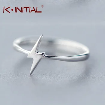 Kinitial 1Pcs 925 Silver Tiny Thunder Ring Cute Unique Initial Z Shape Adjustable Stretch Cool Rings Fashion Wedding Jewelry