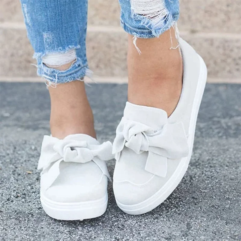 

Casual Bowknot Shoe Women Loafers Plus Size Platform Slip On Bowtie Flat Shoes Sewing For Female Flock Moccasins Footwear