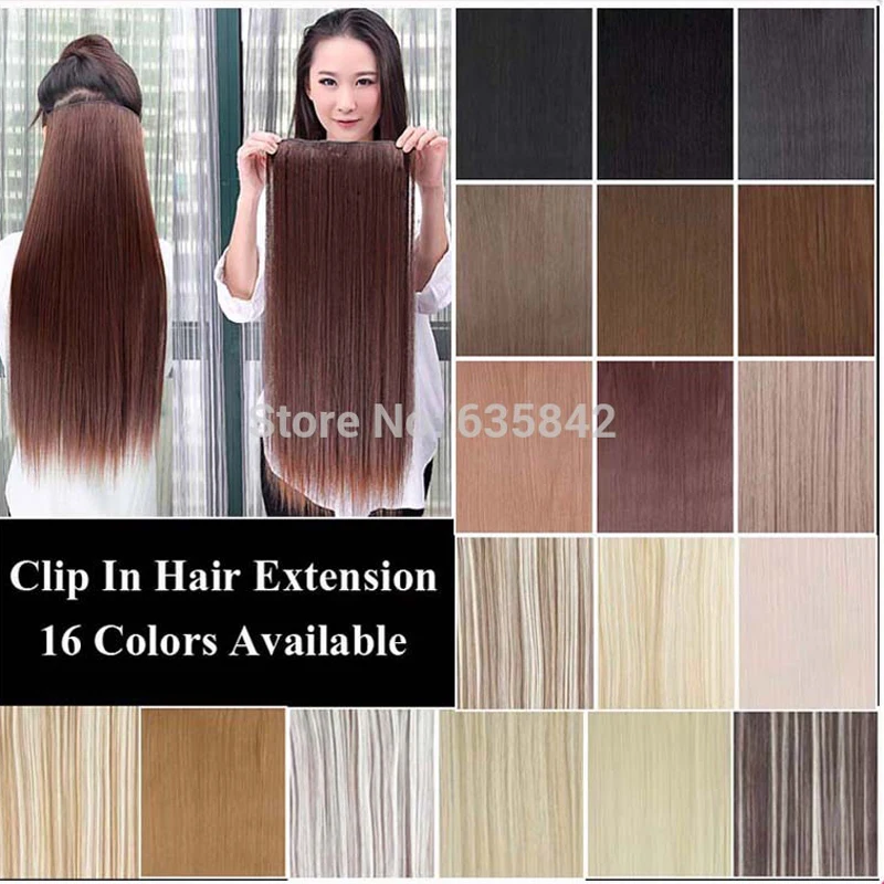 5Clips Heat Resistant Fiber Synthetic Clip in Hair Extensions Straight 24 60cm 120grams More Color Women Hairpiece Accessories