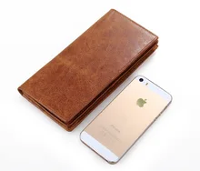 Vintage Luxury Qulaity Wax Genuine Leather Men Triold Wallets, Bank Card /License Holder Cow Skin Money Wallets Coffee Brown