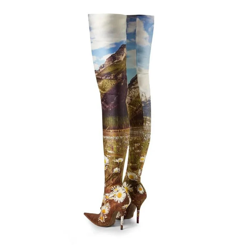 Arden Furtado/ г. Весенне-осенние сапоги выше колена на высоком каблуке 10 см с принтом модные женские сапоги до бедра на высоком каблуке 43 - Цвет: blue