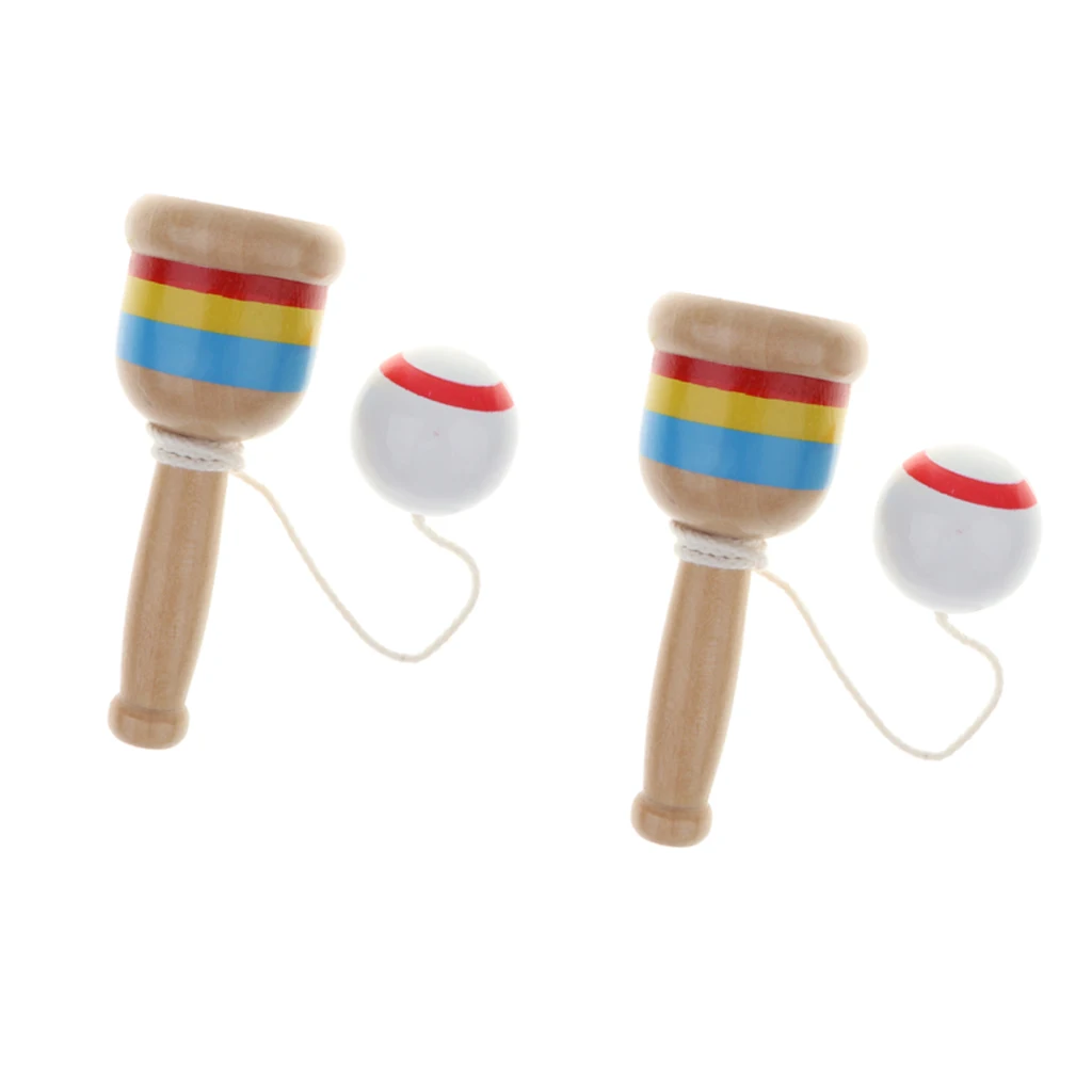 Set of 2 Japanese Classic Wooden Toy Kendama Cup and Ball Toss Catching Game