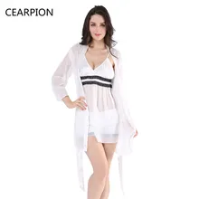 CEARPION женский кружевной сексуальный халат набор женский кимоно ремень ночная рубашка Летняя шифоновая сексуальная пижама платье 3 шт белье из искусственного шелка