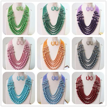 

Crystal glass abacus faceted round shell simulated-pearl beads earrings 5rows necklace new diy women jewelry set 20-25.5"B983