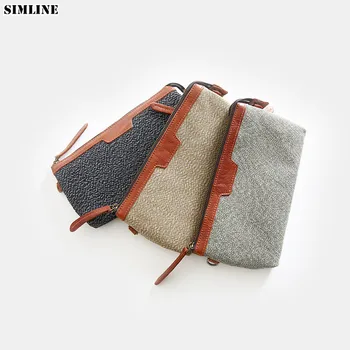 

Genuine Leather Canvas Wallet For Men Male Vintage Long Zipper Wallets Purse Clutch Bag With Card Holder Phone Pocket Hand Strap
