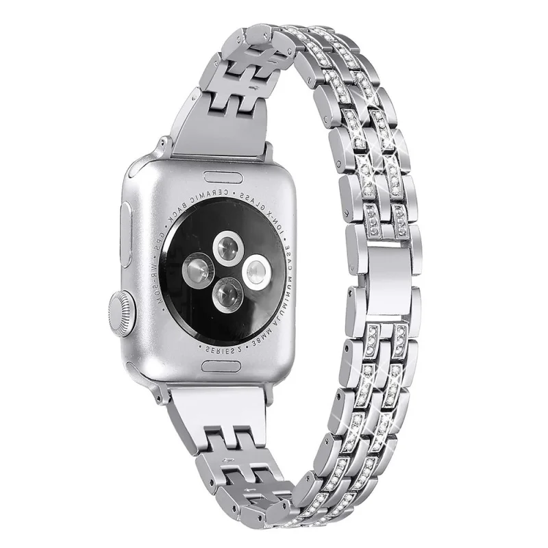 Silver Женский браслет со стразами для Apple Watch 38 мм 40 мм 42 мм 44 мм ремешок из нержавеющей стали для iWatch ремешок серии 1 2 3 4 браслет - Цвет ремешка: Silver