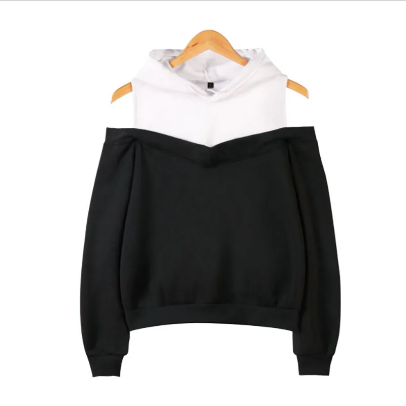 

Womens Patchwork Sweatshirts Hoodie Sexy Cold Shoulder Long Sleeve Sweatshirt Hooded Pullover Tops Jumper sudadera mujer