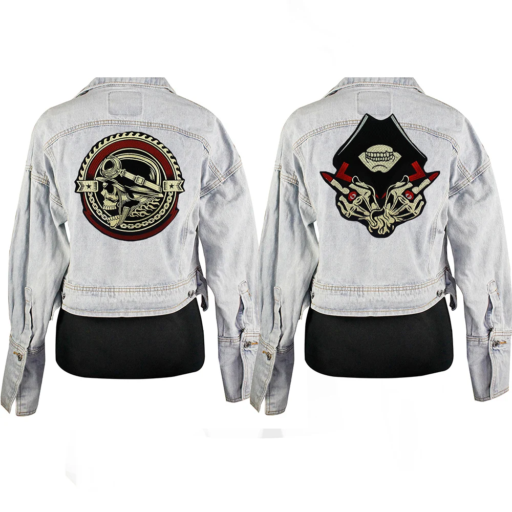 Punk Style Middle Finger Skeleton Gear Skull Patches Rock Appliques Iron on Jacket Biker Embroidery Badge A225 | Дом и сад