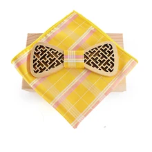 Винтажный из полой древесины мужской галстук-бабочка носовой платок набор для мужчин Модный свадебный деревянный галстук-бабочка полиэстер карман квадратный Gravatas тонкий галстук