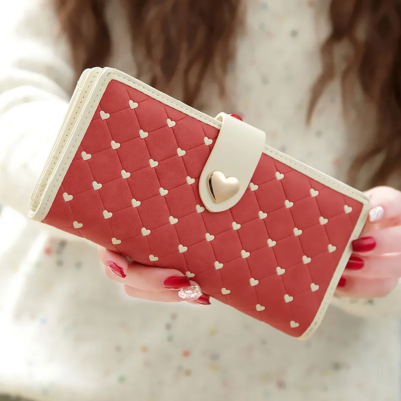 

Famous brand leather wallets,Woman long purse clutch Grid stripe Sweet heart Clover pendant  Coin case card holder phone Case