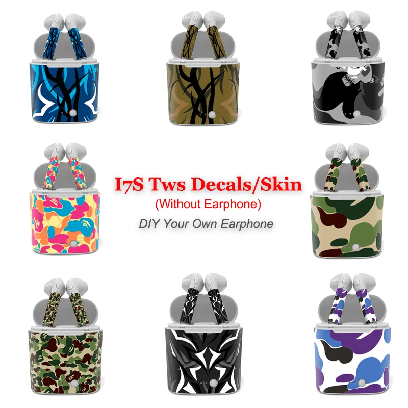 

18 Colors In Stock Camouflage Skin Sticker for i7s Tws Wireless Bluetooth Headset Decals with High Quality