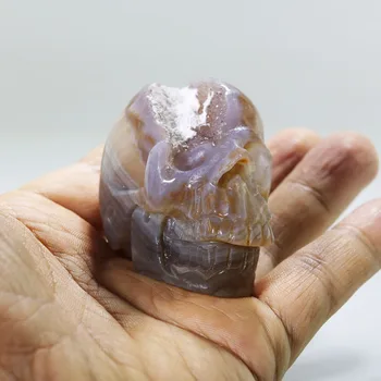 

2.35"GEODE CRYSTAL AGATE Handmade Carved Crystal Skull Crystal Realistic Crystal Healing Furnishing Articles Figurine N35