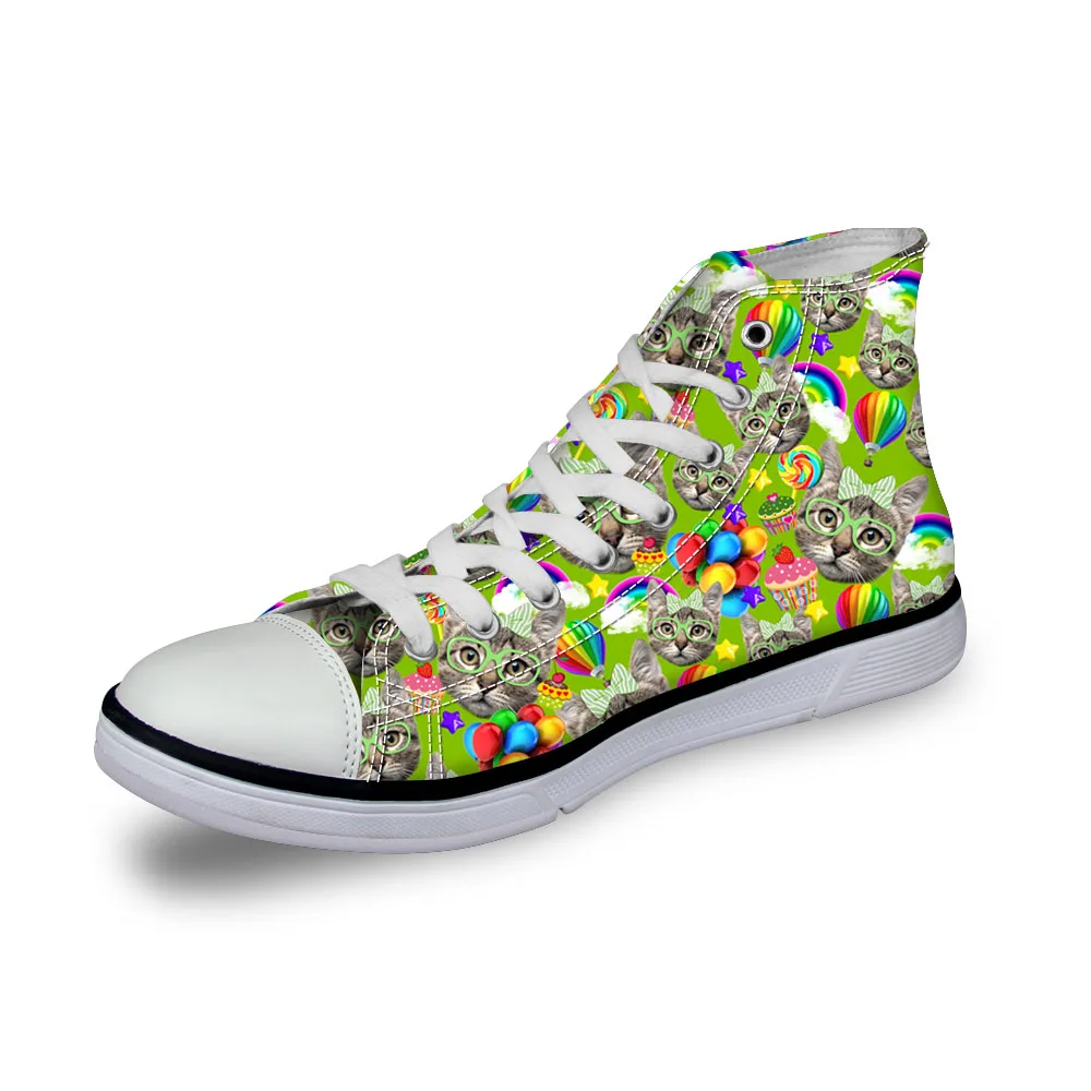 

Noisydesigns ladies vintage high top sneakers girls casual vulcanized footwear Women 3D cats with galss print flat canvas shoes