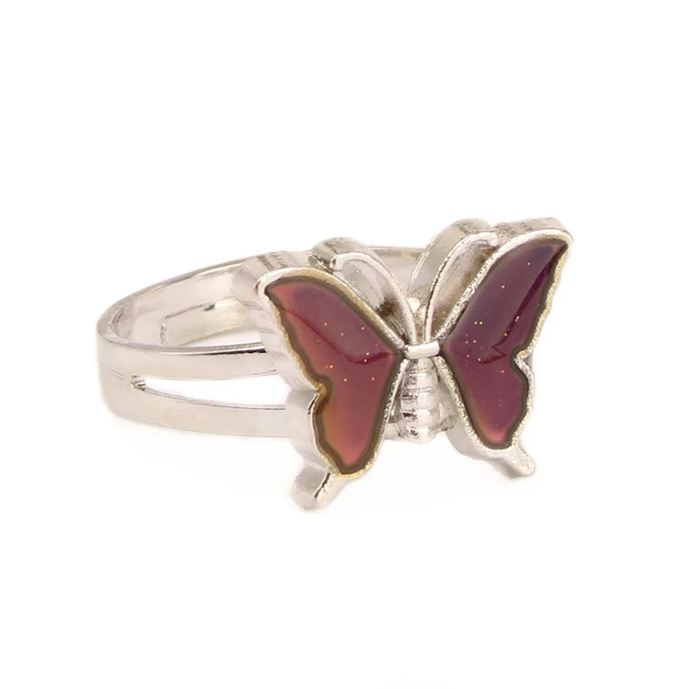 Vintage Butterfly Glitter Powder Adjustable Size Mood Ring Unique Temperature Control Color Animal Rings Fashion Female Jewelry finger ring adjustable rings color change ring badminton t shirt
