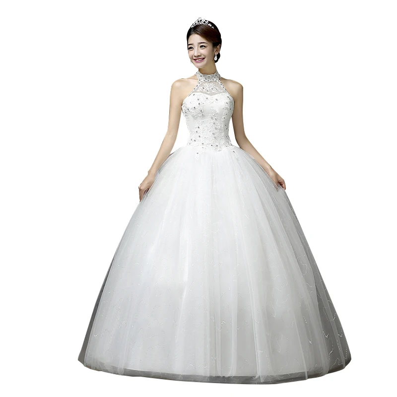 Новое модное винтажное кружевное свадебное платье с блестками, элегантное платье принцессы с лямкой на шее, большие размеры, Vestido De Noiva, свадебные платья h63