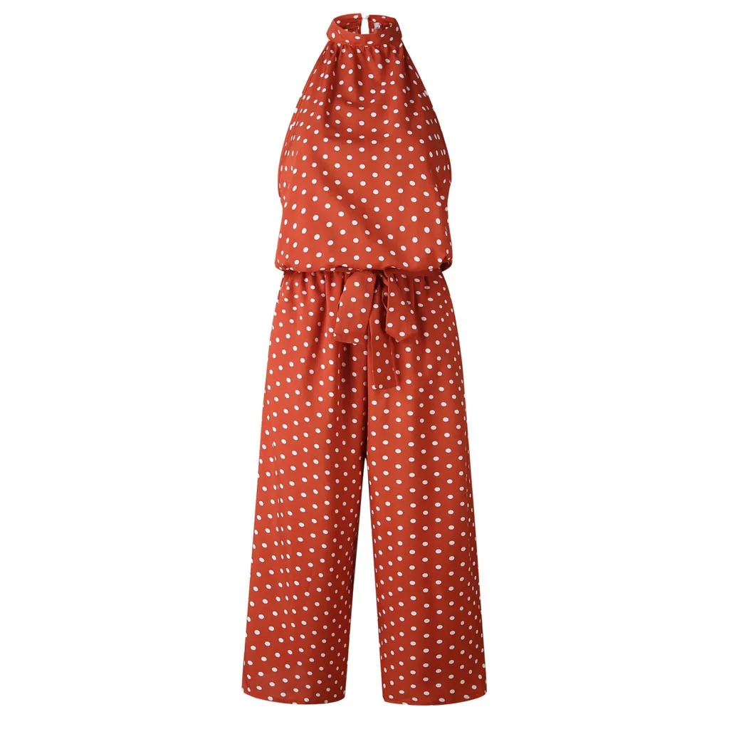 Halter Jumpsuits Women Polka Dot Jumpsuit Ladies Off Shoulder Vacation Overalls Rompers Long Pants Wide Leg Onesies Summer