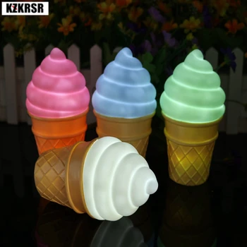

3D Silicone LED Lovely Ice Cream Night Light Lamp Table Lamparas White Pink Green Blue Holiday Gift For Children Home Decoration