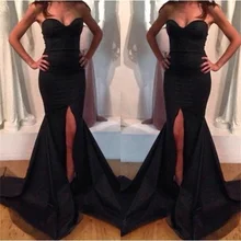 2016 Einfache ans Sexy Split Side Liebsten Zipper-Up Zurück Abendkleid Schwarz Lange Abendkleid Sleeveless Vestidos De Noche