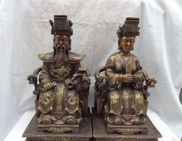 

p5917 17" Chinese Bronze FengShui Fly Dragon Supreme Deity Jade Emperor Empress Statue