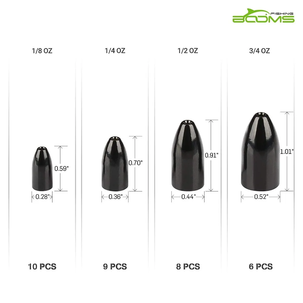 Booms Fishing BBS Bullet Fishing Sinker Weight Fast Sinking Tungsten, 1/8 - 3/4 Oz Fishing Tackle Box Accessories Booms Fishing BBS Bullet Fishing Sinker Weight Fast Sinking Tungsten, 1/8 - 3/4 Oz Fishing Tackle Box Accessories
