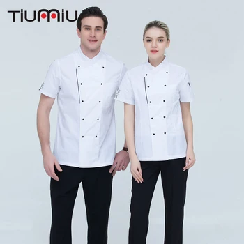 

High Quality Wholesale Women Men Short-sleeve Double Breasted Kitchen Hotel Chef Jacket Catering Restaurant Bakery Sushi Uniform