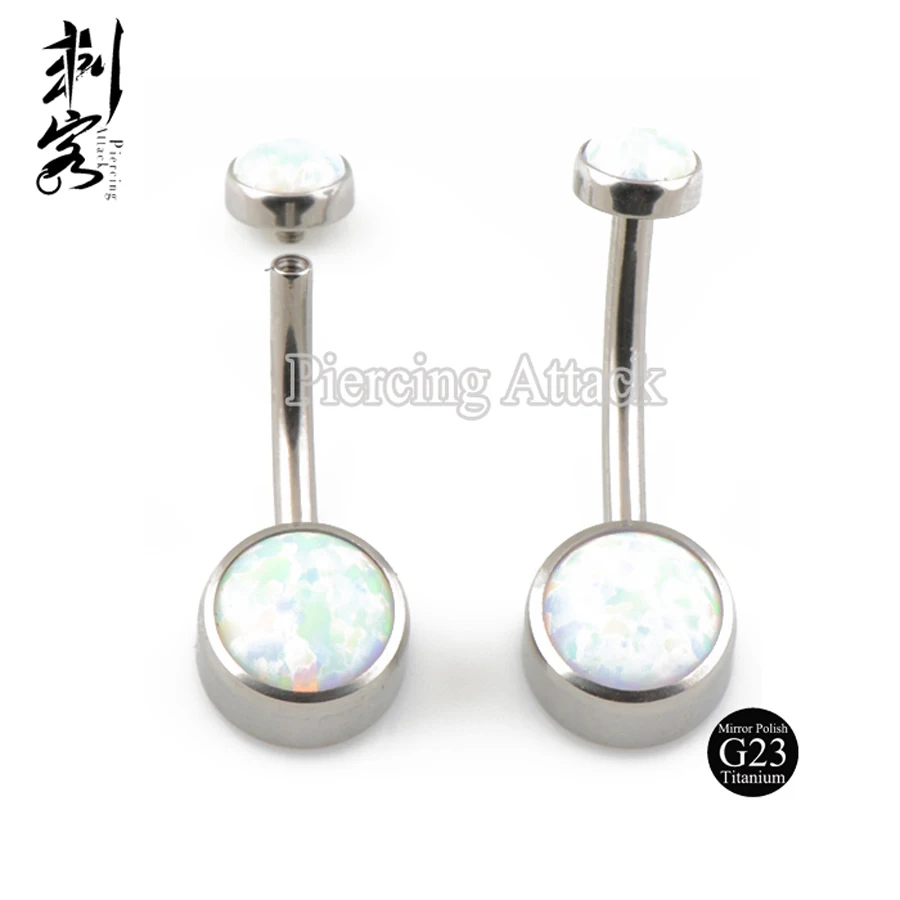New Type14g Titanium Internal Thread Opal Gem Navel Ring Belly Ring