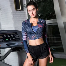 Фитнес женский трикотаж Mujer Спортивная одежда с застежкой "молния" кардиган Йога Длинный Рукав Открытый укороченный Топ Сексуальная Спортивная одежда рубашка для бега