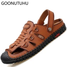 Г. Новая летняя обувь мужские сандалии повседневные кожаные дышащие сандалии или шлепанцы мужская обувь модные сандалии для мужчин