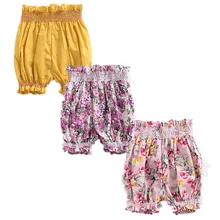 Штаны для новорожденных с высокой талией; хлопковые шорты с цветочным принтом для девочек; летняя детская одежда; модные штаны для девочек; D0752