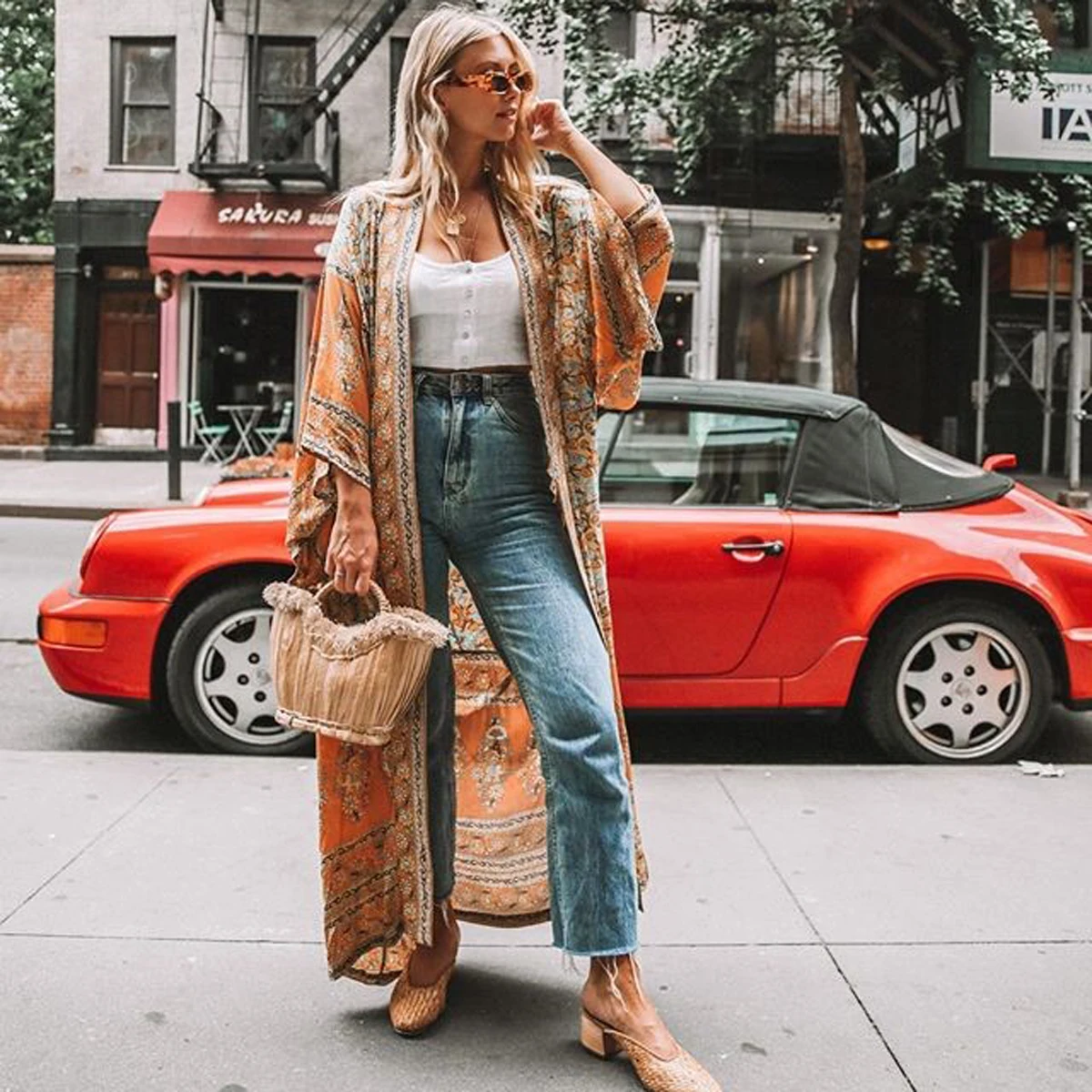 Jastie Bohemian Floral Print font b Women b font font b Jacket b font Cardigan kimono