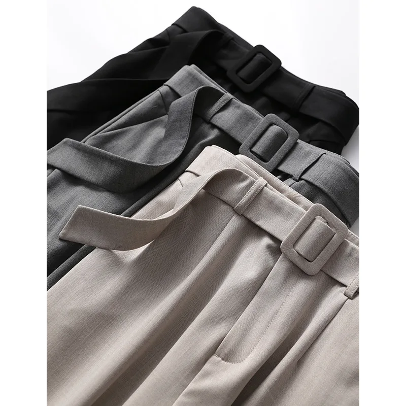 Primavera En Panty Plait Cónicos Beige Pantalones Pies Boca Presión Nueva Ligeramente negro Alta Cintura La gris De Moda 2019 wwxCrq5Z