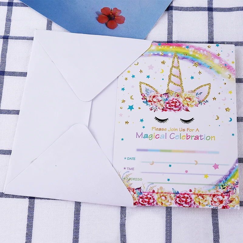  12pcs Unicorn Invitations Paper Card Unicorn Party Cute Birthday Party Invitations Card And Kraft E - 32956334169