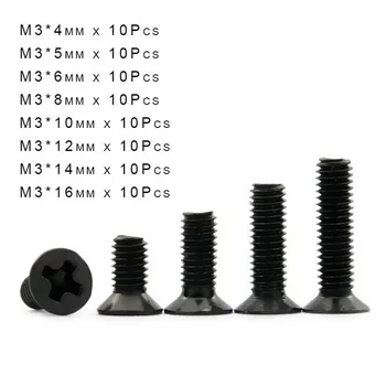 

80Pcs M3 Black Countersunk Head Small Screws Phillips Flat Head Machine/Computer Screw Set/kit Length 4/5/6/8/10/12/14/16mm