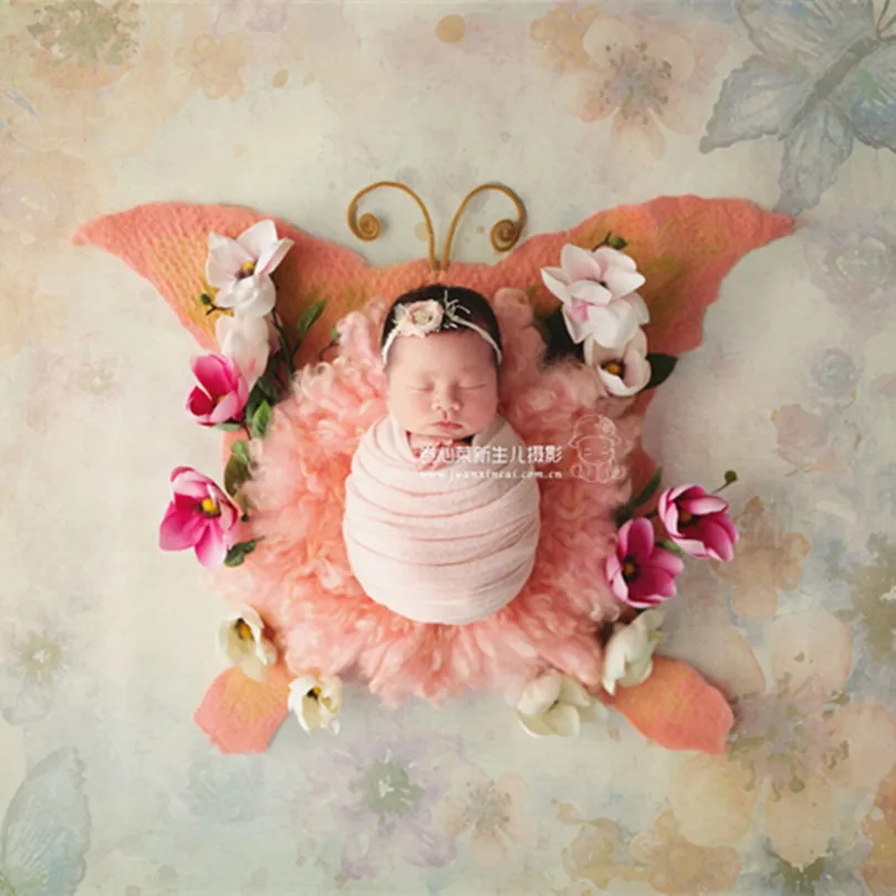 

Newborn Photography Props Animal Patttern Felted Wool Blanket Baby Rug Wool Layer Posing Backdrops Cute Butterfly