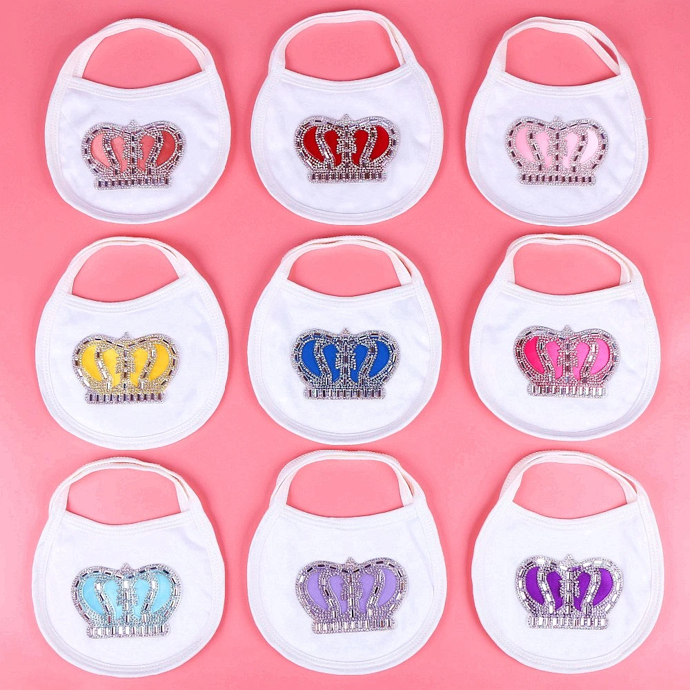 

baby bibs burp cloths with rhinestone crown white color 100% cotton babador baby saliva towel