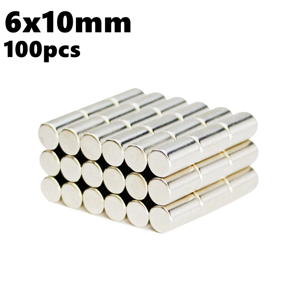 

Powerful Magnetic Cylinder Magnet Disc 6mm x 10mm Small Round N35 Rare Earth 100pcs 6x10 Imanes Bar Neodymium Magnets