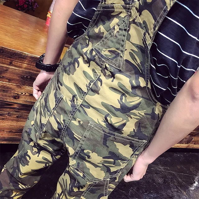Fashion Denim Jumpsuit Men Casual Pants Multi Pockets Hip-Hop Overalls for Men Camouflage Outdoors Long Trousers 021204