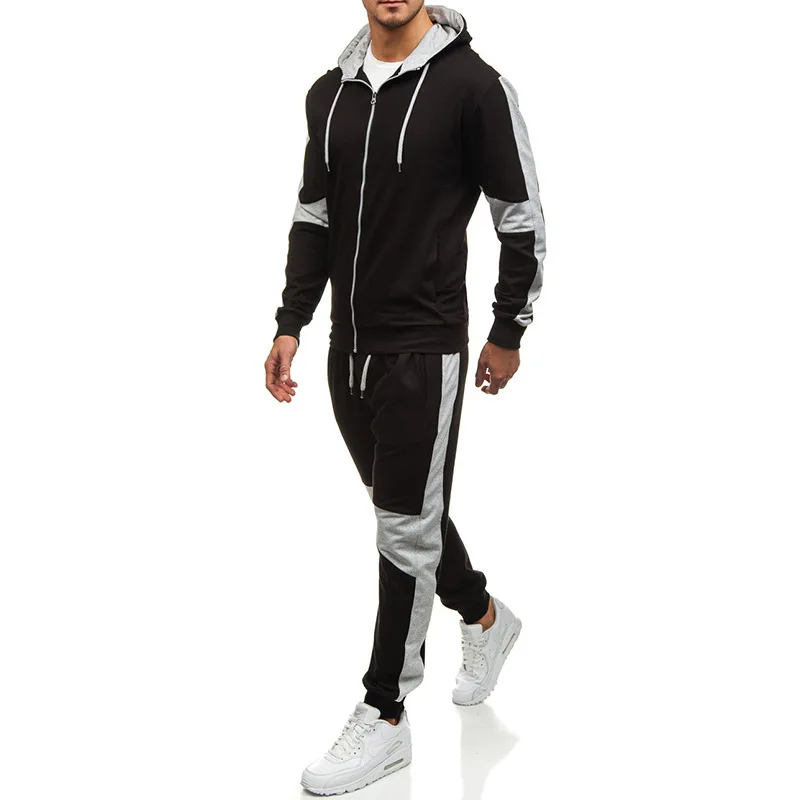

ZOGAA 2019 New Men's Autumn patchwork Hoodies Tracksuit Set Male Zipper Pleated Sweatshirt Sweatpants High Street Jackets Sets