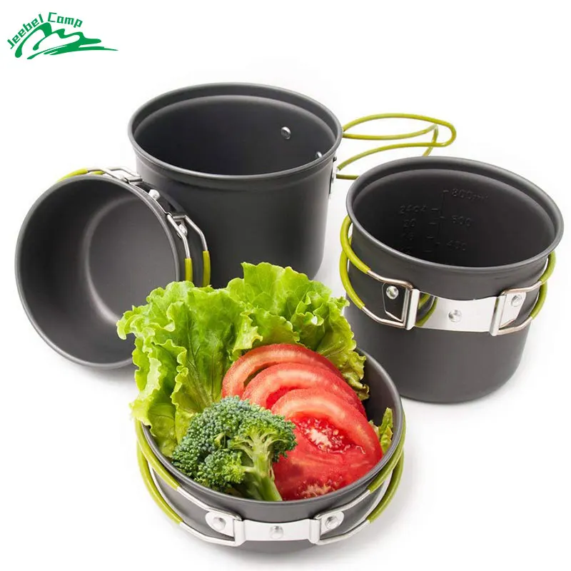 

Jeebel 4 Pieces Camping Pots Pans Set Camping Cookware Lightweight Compact Durable Outdoor Cooking kit Picnic Backpacking Hiking