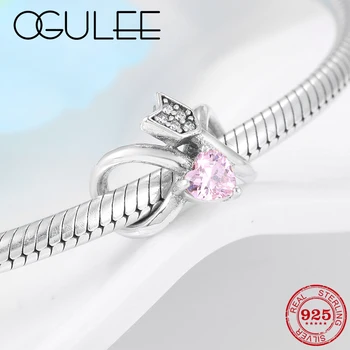 

Real 925 Sterling Silver Pink CZ Holy messenger snake Charm beads Fit Original European Charm Bracelet Jewelry making 2019