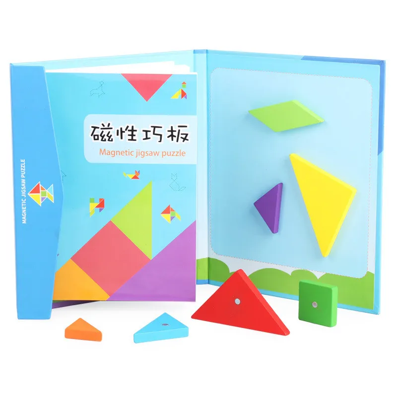 

Magnetic Jigsaw Puzzles children colorful wooden Geometric Shape cognition baby learning ealy Educational toys DIY creative toy