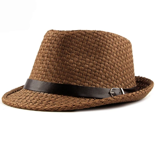 HT1751 Новая мужская соломенная шляпа мужские летние джазовые шляпы с поясом дышащие ковбойские фетровые мягкие шляпы Повседневные Дышащие мужские панамки, Кепка - Цвет: Коричневый