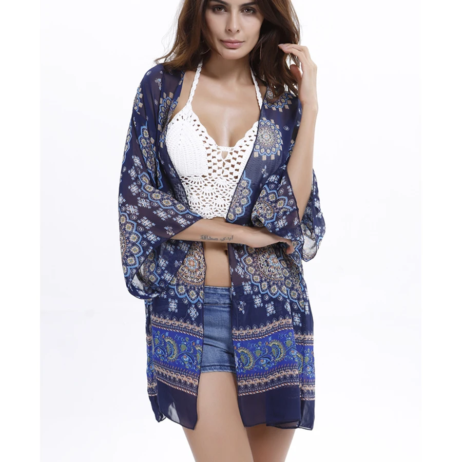 

Women Chiffon Blouse Fincati 2019 Summer New Arrival Loose Bikini Cover-up Women Blouse V-Neck Summer Tops Open Stitch