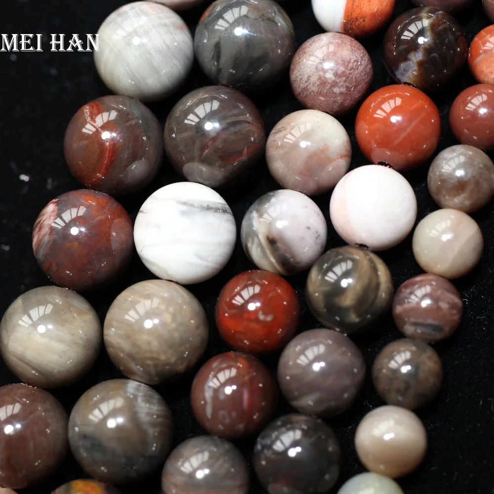 

Meihan Free shipping 8mm / 10mm / 12mm natural Silicified wood smooth loose beads for bracelet design jewelry DIY making