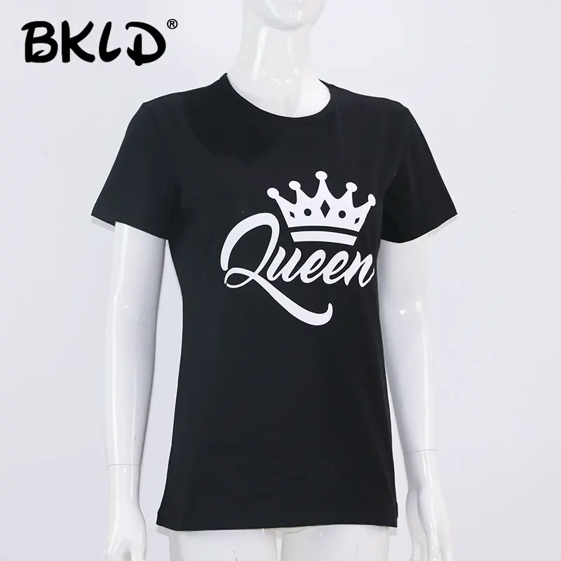 BKLD King queen парные футболки с принтом короны одежда для пар летняя футболка повседневные топы с круглым вырезом Футболка для влюбленных