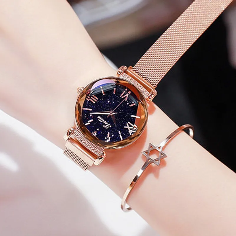 

Top Brand Super Cool Women Watches Lady Rhinestone Dress Crystal Watches Fashion Mesh Belt Simple Magnet Buckle Watch Clock Girl